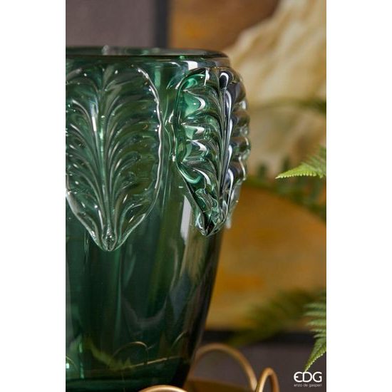 Skleněná váza Foglie zelená, 23x19 cm