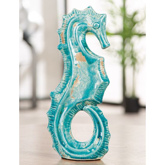 Keramická dekorace mořský koník modrý, 24x24x4 cm