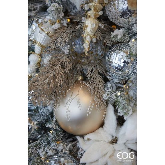 Vánoční skleněná ozdoba s větvičkami champagne, 10 cm