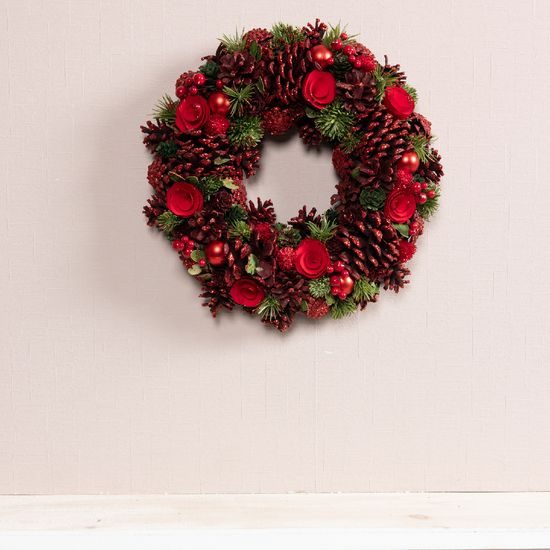 Vánoční dekorace věnec červený, 8,5x34 cm