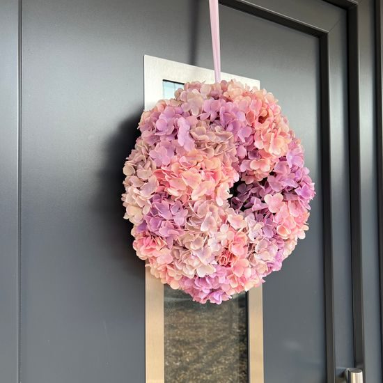 Jarní dekorace věnec na dveře hortenzie růžový, 40 cm
