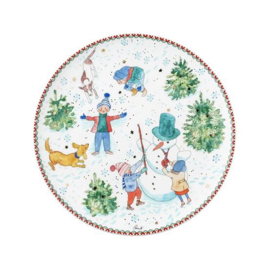 Vianočný tanier na sladkosti Vianočné radovánky, Deti stavajú snehuliaka 2025 Ø 22 cm, Rosenthal