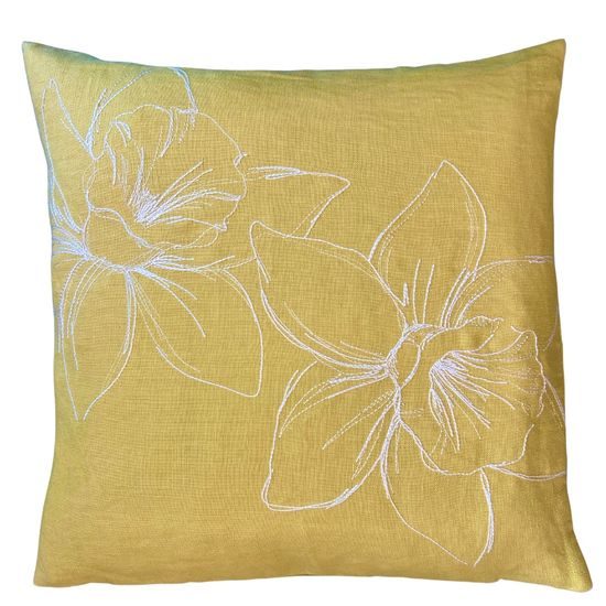 Poťah na vankúš Empress žltý s vyšívanými kvetmi 40x40cm, Sander