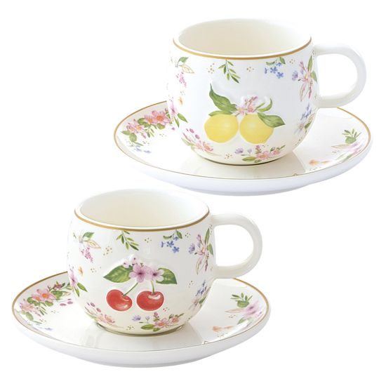 Porcelánová sada šálek s podšálkem na espresso 2ks Fancy Fruit třešně/citron 120ml, Easy Life