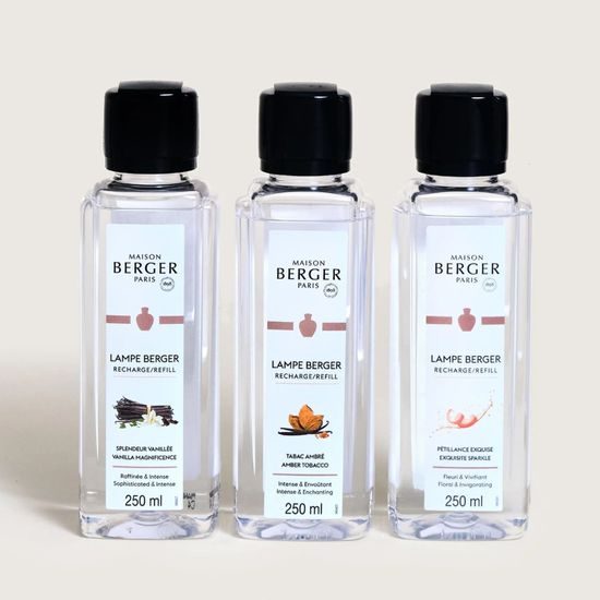 Maison Berger Paris - Sada náplní do katalytické lampy: Ambrový tabák/Velkolepá vanilka/Intenzivní třpyt, 3x250 ml