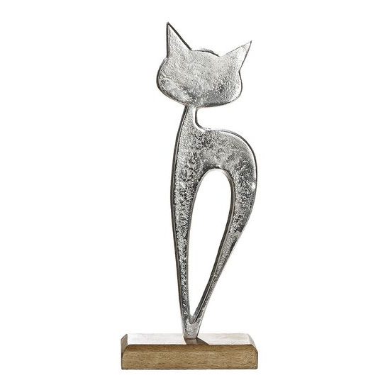Kovová dekorace Kočka Lune dřevěném klínku, 5x13x32 cm