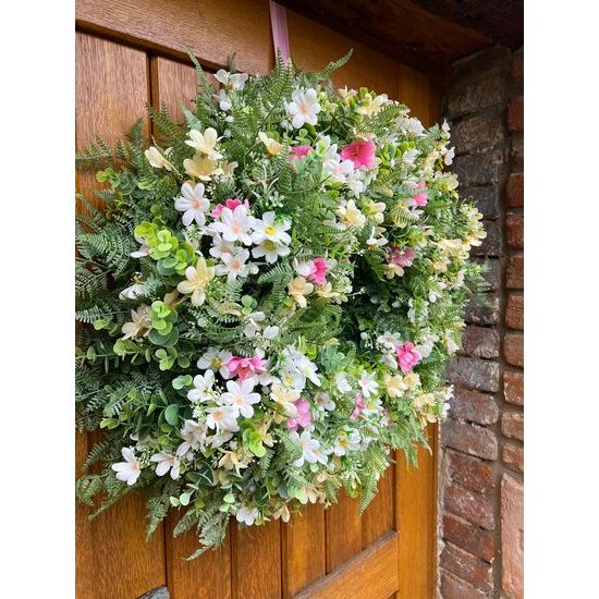 Jarní dekorace věnec na dveře jarní kvítí, 65-70cm