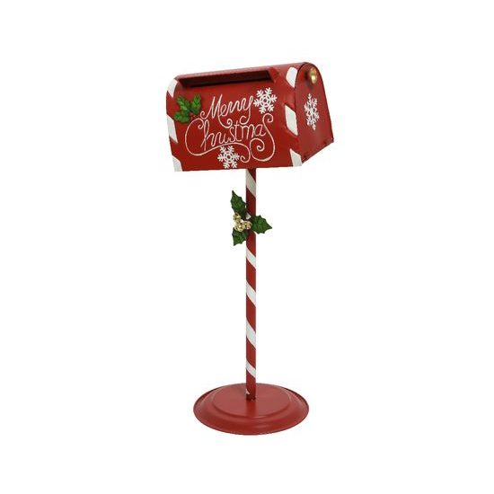Vánoční dekorace kovová schránka na dopisy červená, 36,5x29,5x89 cm