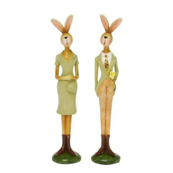 Velikonoční dekorace zaječice/zajíc v oblečení 1ks, 4x4x21,5 cm