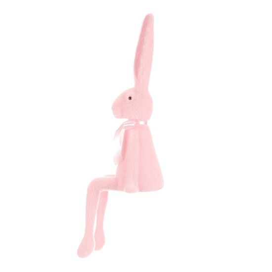 Velikonoční dekorace semišový sedící zajíc světle růžový, 18x20x62 cm