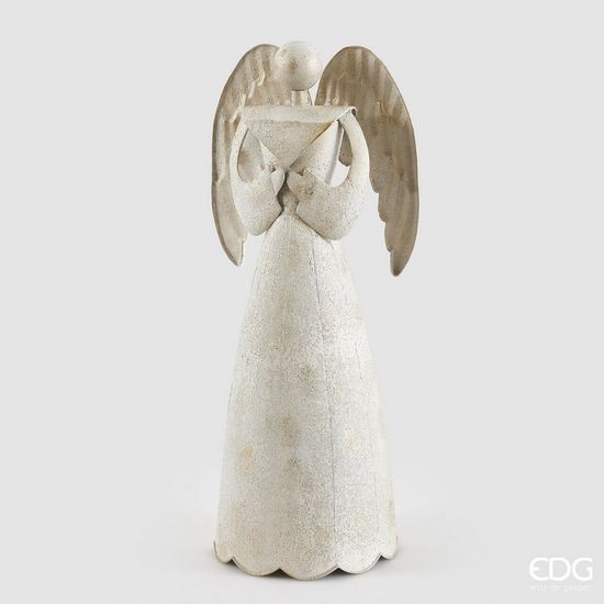 Dekorácia kovový modliaci sa anjel bielo-zlatý, 63,5x28x23,5 cm