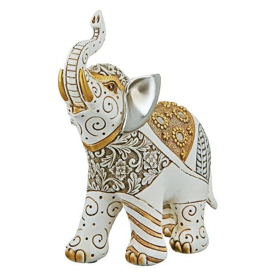 Dekorácia slon Morani bielo-zlatý, 8x15x18,5 cm
