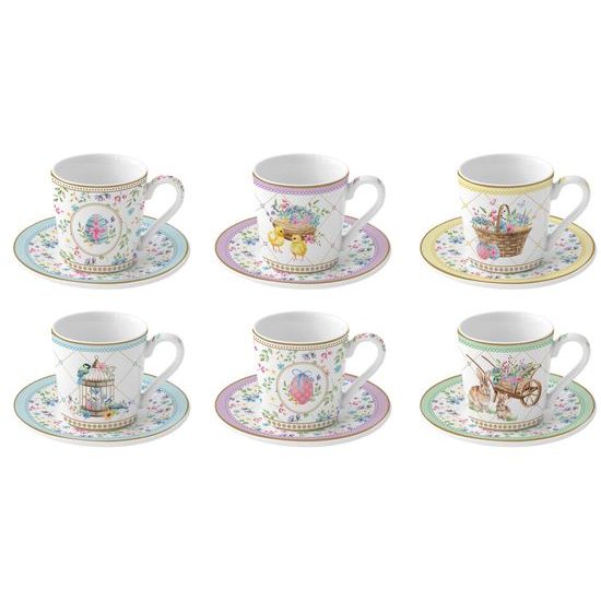 Velikonoční šálky s podšálky na espresso 6ks Spring Bloom 100ml, Easy Life