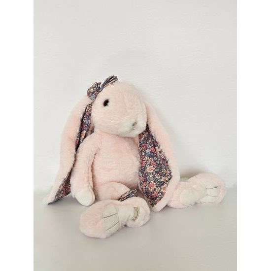 Plyšový zajačik Strawberry s kvetmi ružový, 35 cm
