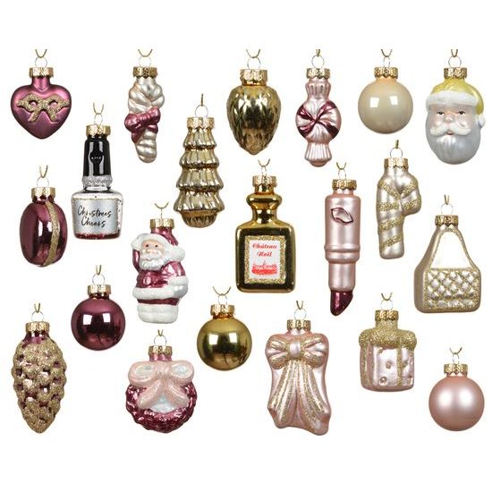 Adventní kalendář se skleněnými ozdobami 24 ks - Dívčí Vánoce, 3,5x2,5x5cm
