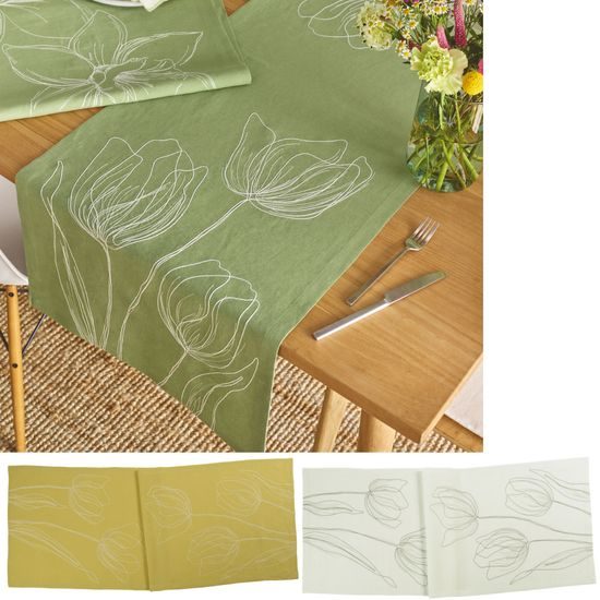 Běhoun na stůl Darwin žlutý s vyšitými květy 50x150cm, Sander