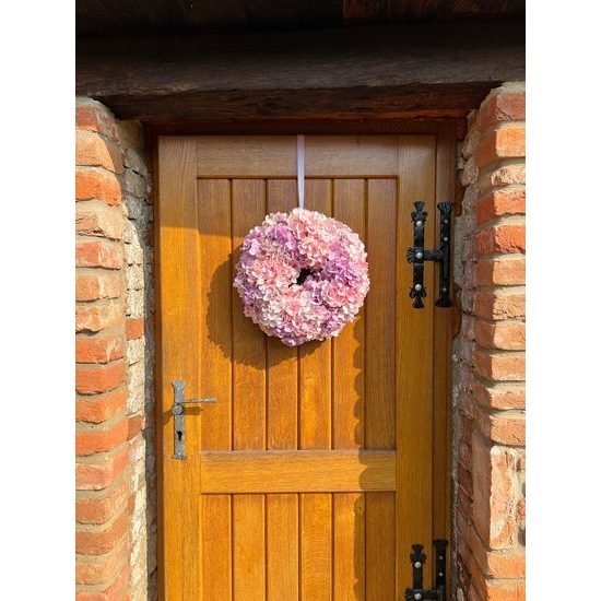 Jarní dekorace věnec na dveře hortenzie růžový, 40 cm