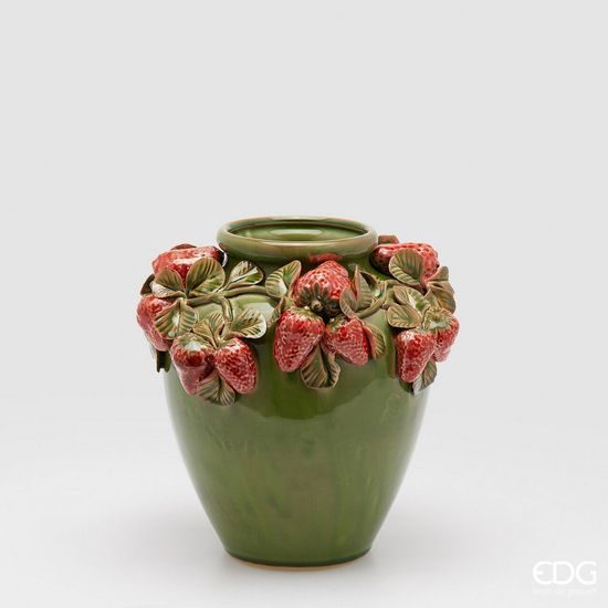 Keramická váza s jahodami Strawberries Amphora zelená, 26,5x27 cm