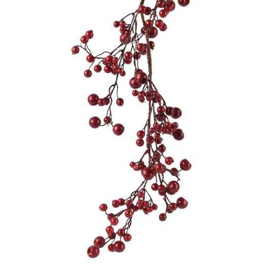 Vianočná dekorácia girlanda z červených bobúľ s flitrami, 5x10x130 cm