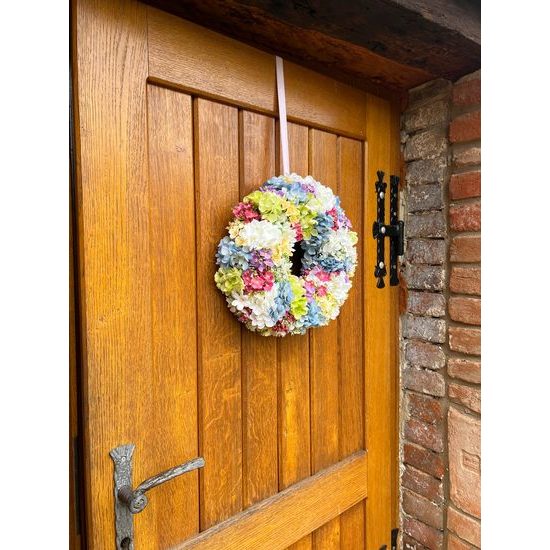 Jarní dekorace věnec na dveře/stůl květinový barevný, 38 cm