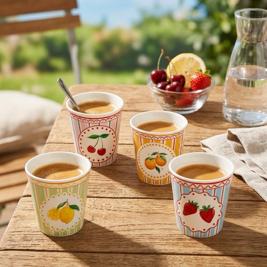 Porcelánové šálky na espresso 4ks Fruit Mania 100ml, Easy Life