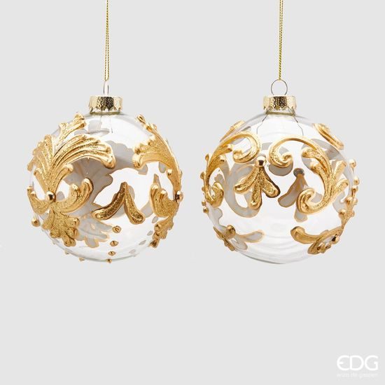 Vánoční skleněná ozdoba se zlatým ornamentem čirá 1ks, 10 cm