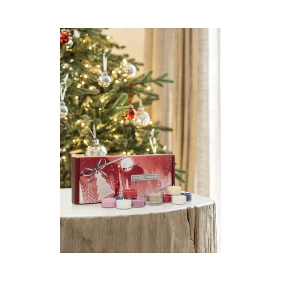 Yankee Candle - Vánoční dárková sada 10ks čajové svíčky+svícen