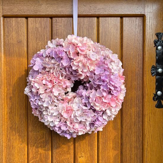 Jarní dekorace věnec na dveře hortenzie růžový, 40 cm
