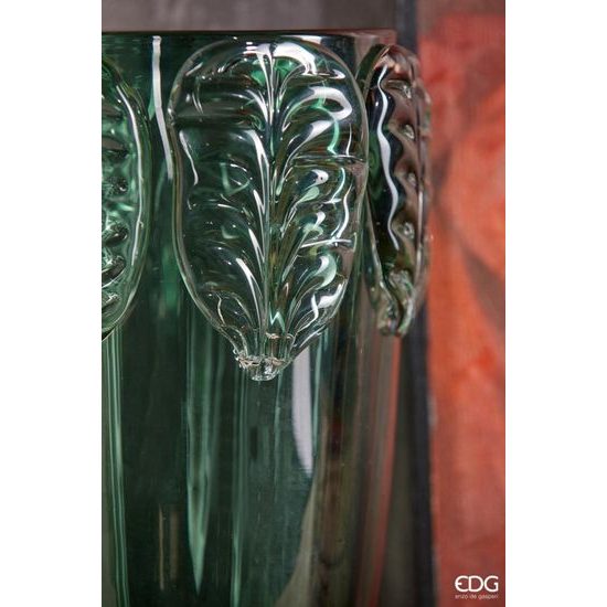 Skleněná váza Foglie zelená, 37x23 cm