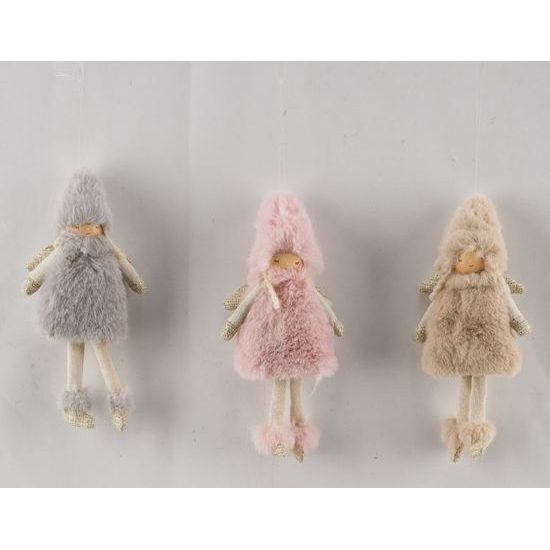 Vánoční dekorace závěsný anděl v kožíšku 1ks, 8x3x18 cm