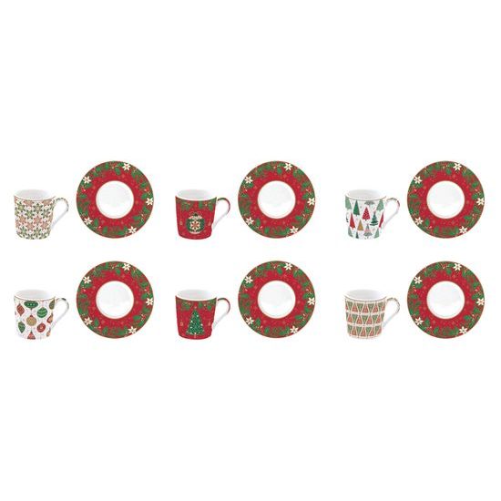 Vánoční porcelánový set šálky s podšálky na espresso 6ks 100ml Jingle Bells, Easy Life