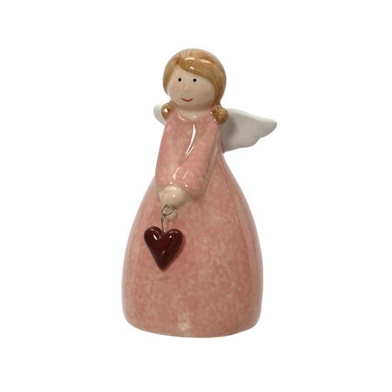 Keramická dekorace figurka anděl se srdíčkem růžový, 7,1x7,1x13,2cm
