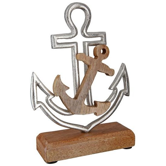 Kovová dekorace kotva na dřevěném klínku, 5x14x20 cm