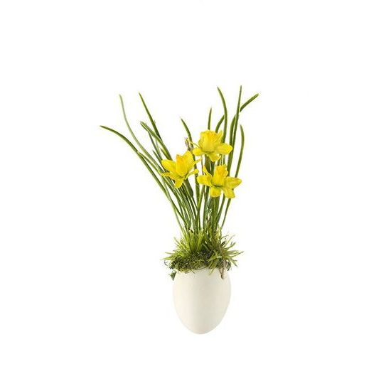 Umělá květina narcis ve vajíčku na zavěšení žlutý, 25cm
