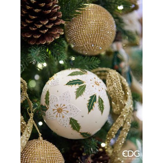 Vánoční skleněná ozdoba s vánoční hvězdou krémová, 12 cm