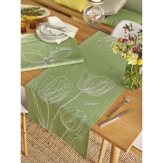 Běhoun na stůl Empress zelený s vyšitými květy 50x150cm, Sander