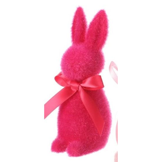 Velikonoční dekorace semišový stojící zajíc tmavě růžový, 6x7x16 cm
