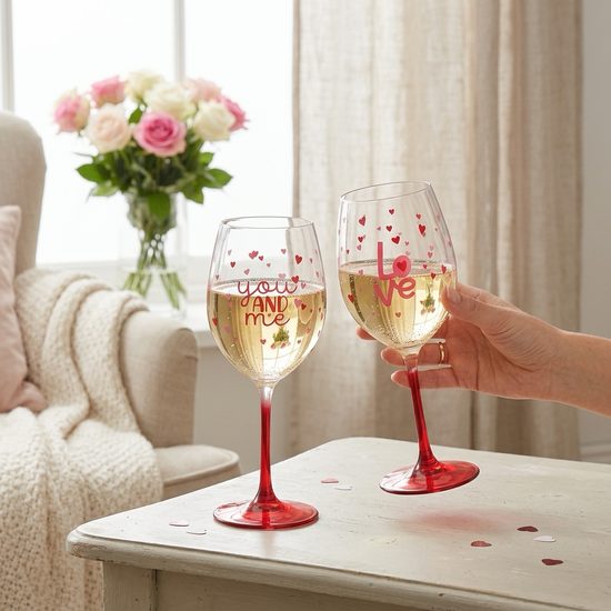 Sada zdobených sklenic na víno 2ks Cuoricini 500ml, Easy Life