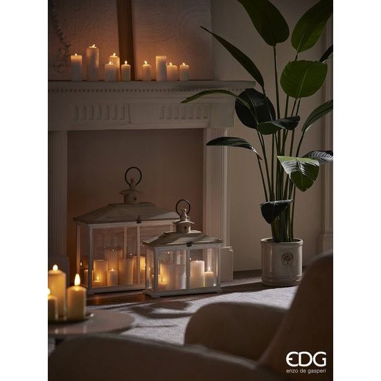 Dřevěná lucerna Legno bílá/hnědá 1ks, 47-62 cm