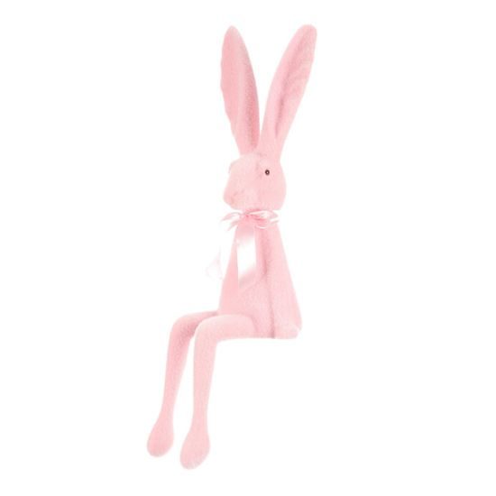 Velikonoční dekorace semišový sedící zajíc světle růžový, 18x20x62 cm