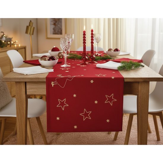 Vianočný behúň na stôl Stardust červený 50x150cm, Sander