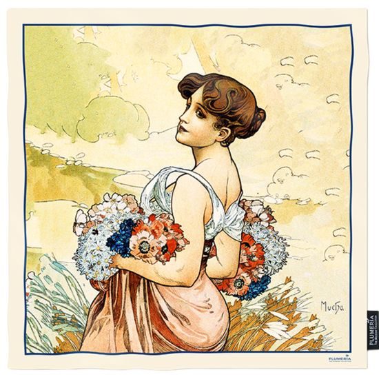 Hedvábný šátek Summer 90x90cm, Alfons Mucha