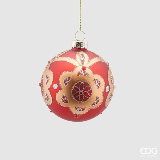 Vánoční skleněná ozdoba s ornamentem červená, 8 cm