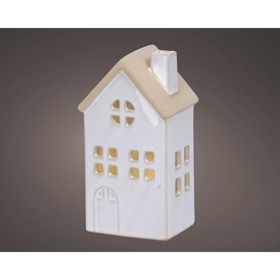 Keramická dekorace domeček s LED osvětlením, 6,7x8,7x15,5cm