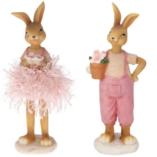 Velikonoční dekorace zajíc/zaječice růžový 1ks, 11x7cm 2x24cm