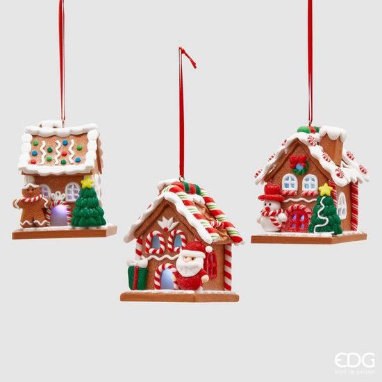 Vánoční ozdoba perníková chaloupka svítící 1ks, 8cm