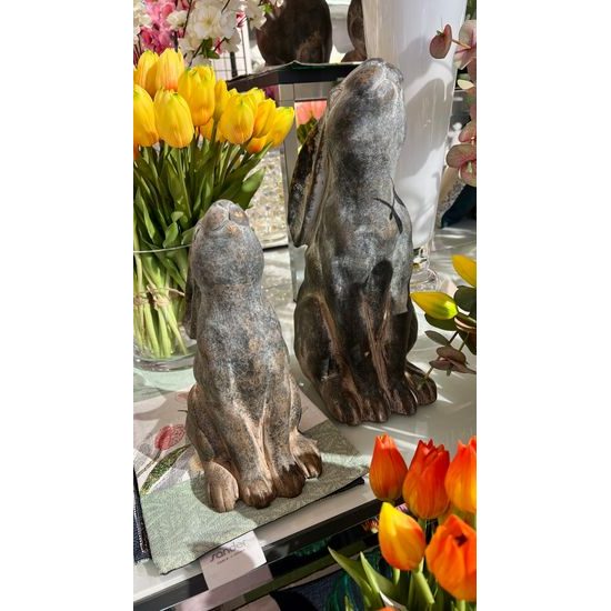 Velikonoční dekorace zajíc beton, šedá/zlatá, 16x12x28 cm