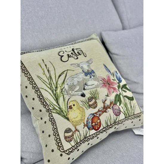 Velikonoční gobelínový potah na polštář Happy Easter, 45x45cm