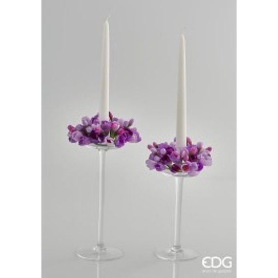 Skleněný svícen na nožce, 25 cm