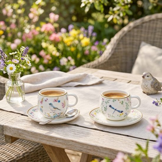 Porcelánová sada šálek s podšálkem na espresso 2ks Fancy Garden Příroda 120ml, Easy Life